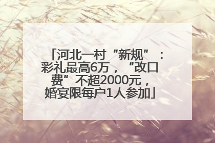 河北一村“新规”：彩礼最高6万，“改口费”不超2000元，婚宴限每户1人参加